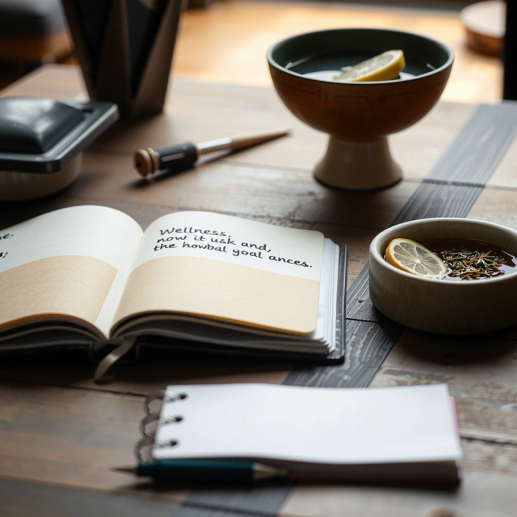 สมุดจดบันทึกและชาสมุนไพร